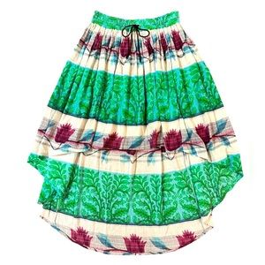 Free People Ocean Rose Print Multi High Low Linen Skirt Ruffled Size XS